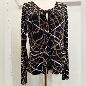 Michael Kors Chain Print Black and Gold Women's Top Size M